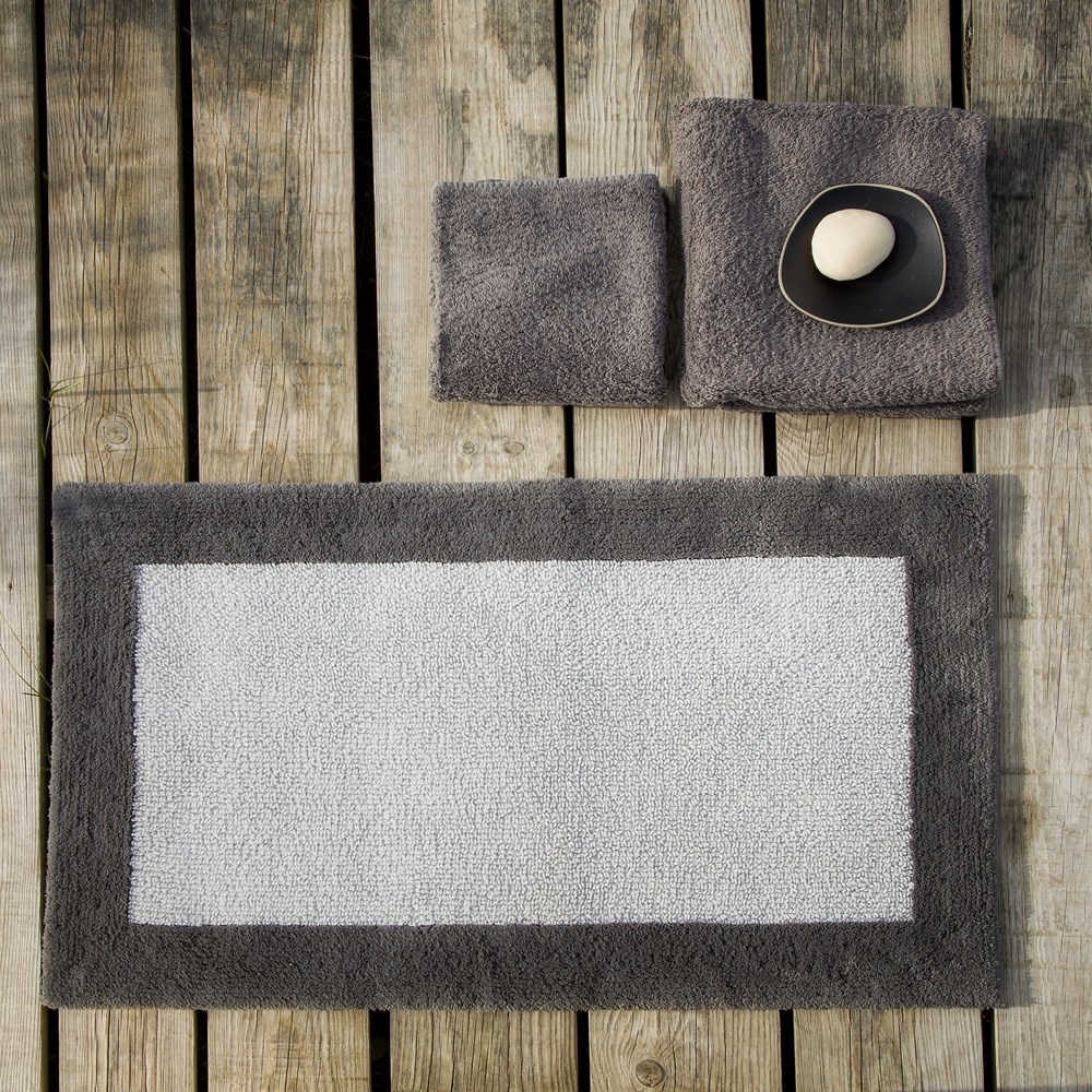 Luxury Origine Border Bath Mat by Designer Abyss & Habidecor in Gris Grey